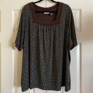 PLUS SIZE Jana Turquoise/Brown Short Sleeve Blouse
